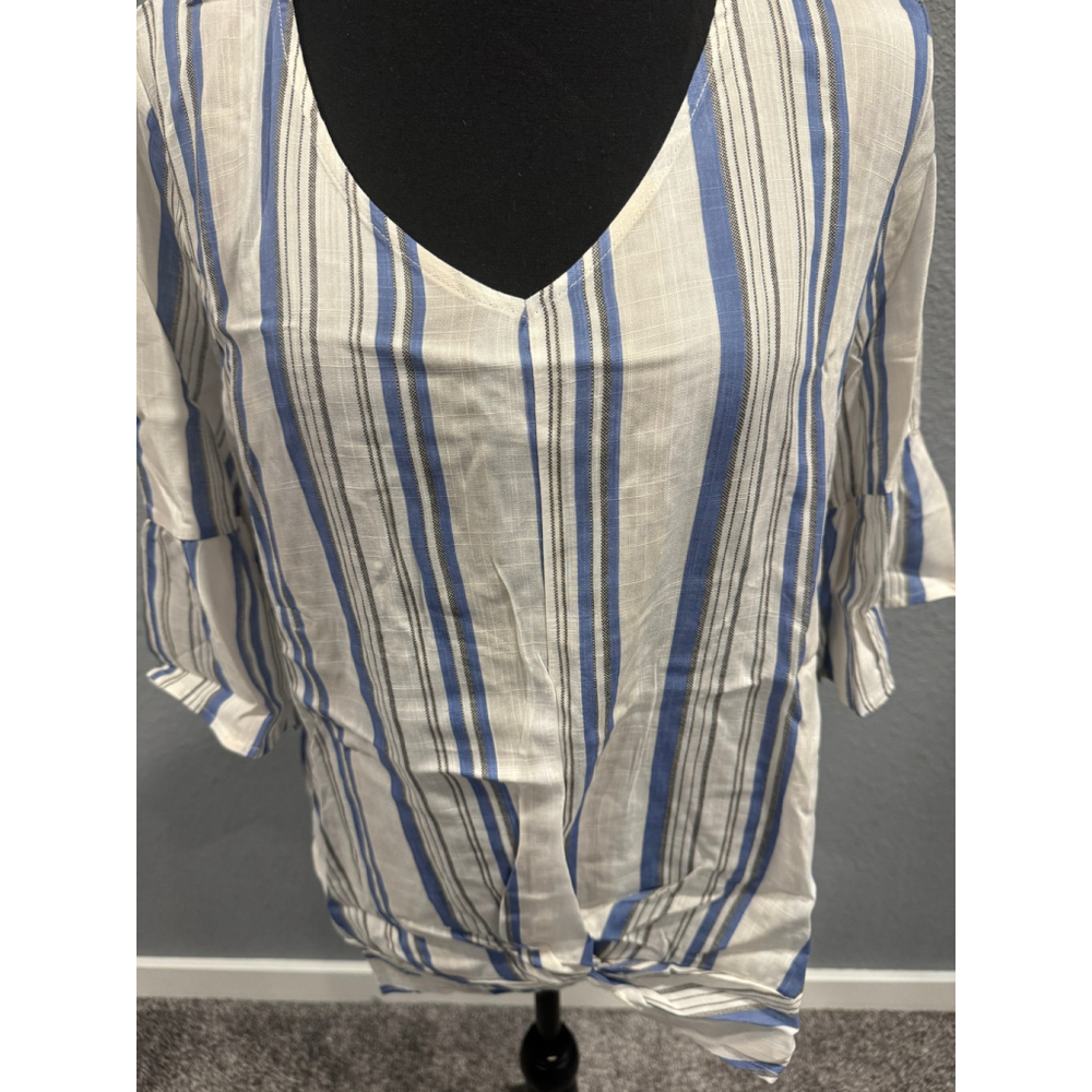 Cotton Bleu Striped Blouse with Front Knot, SZ M NWOT - Picture 5 of 11